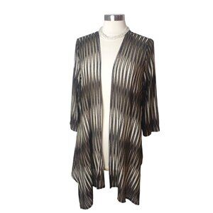 Chicos Travelers Collection Size 2 Open-Front Cardigan Jacket Black Brown Stripe
